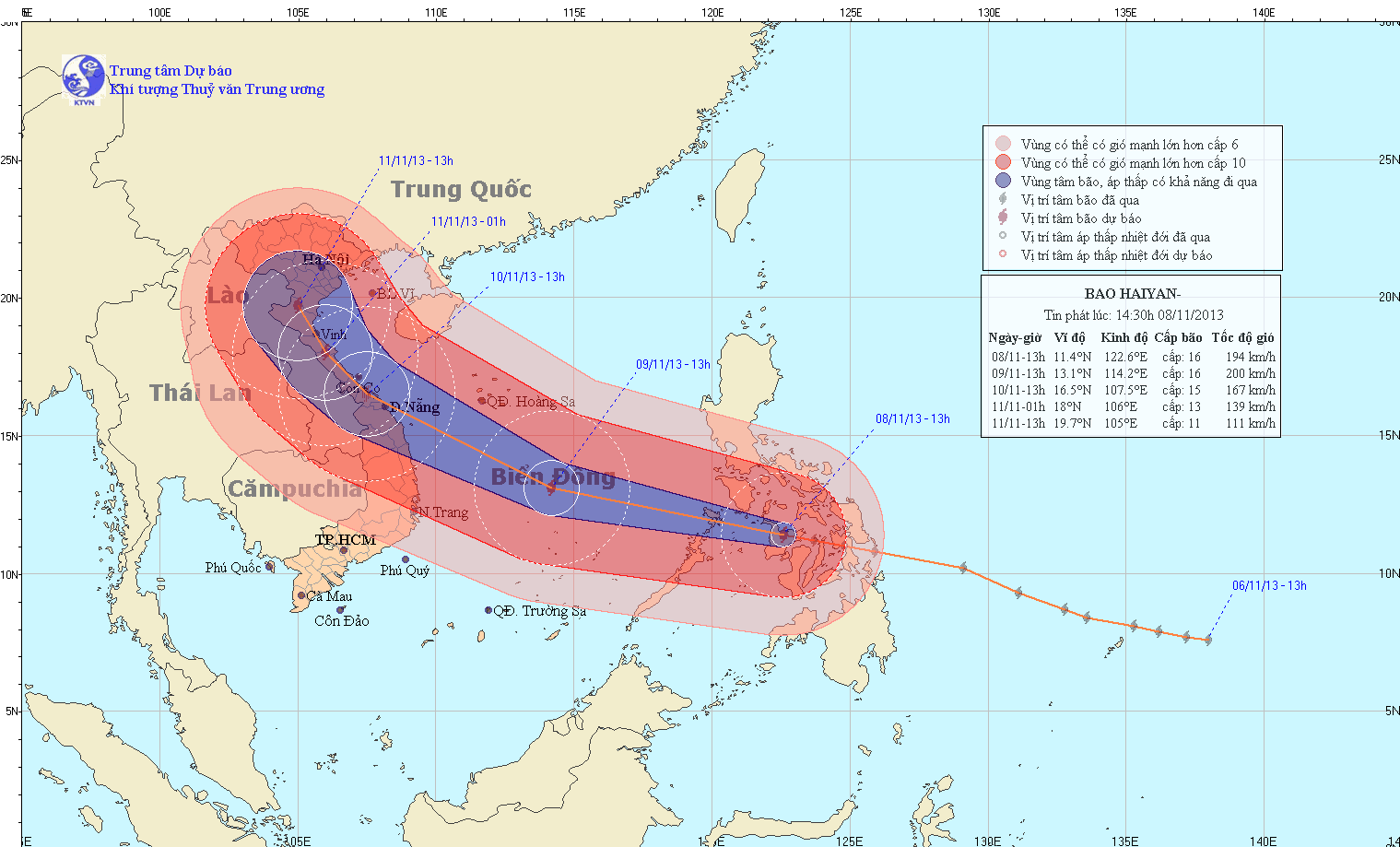 Cơn bão HAIYAN đang phăng phăng tiến về miền Trung